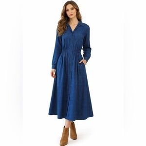 Vintage 80s Gene Ewing BIS Medium  Wash Blue Denim Cottagecore Maxi Dress Large